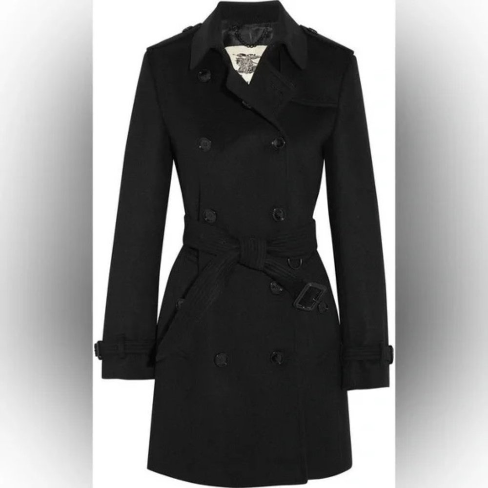 BURBERRY KENSINGTON DOUBLE BREASTED WOOL CASHMERE TRENCH COAT SZ.2 US